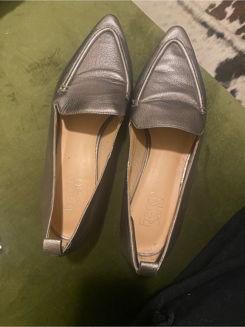 Franco Sarto Metallic Silver Pointed Loafer Flats size 8.5